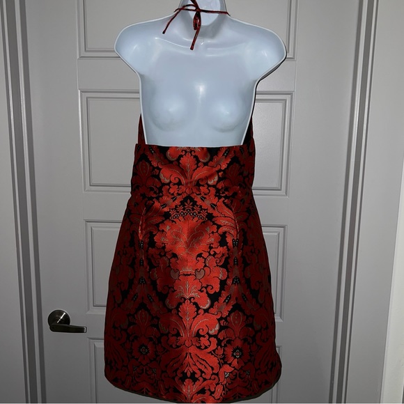 Free People Mini Backless Floral Bohemian Lined Red Black Gold Dress size 10 😍 - Picture 9 of 14